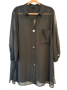 Alfani Sheer 3/4 Sleeve Button Down Top